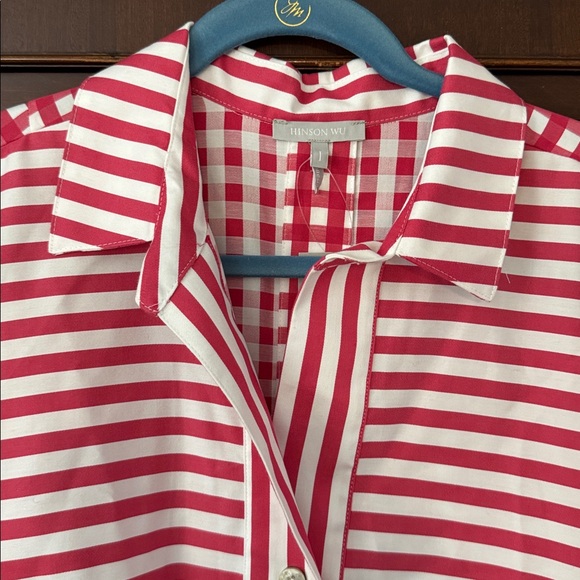 Striped Pink and White Mini Dress with Polo Collar - Picture 2 of 4